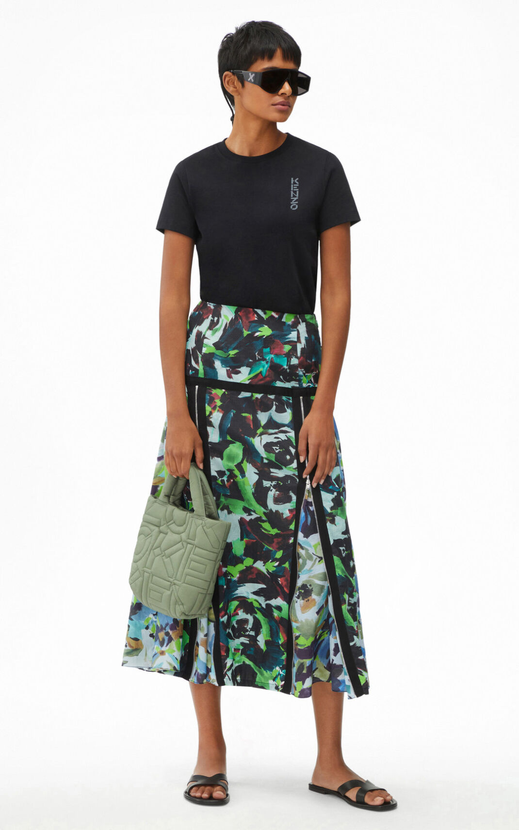 Jupe Kenzo Archive Floral Midi Femme Vert | YNGR-26840